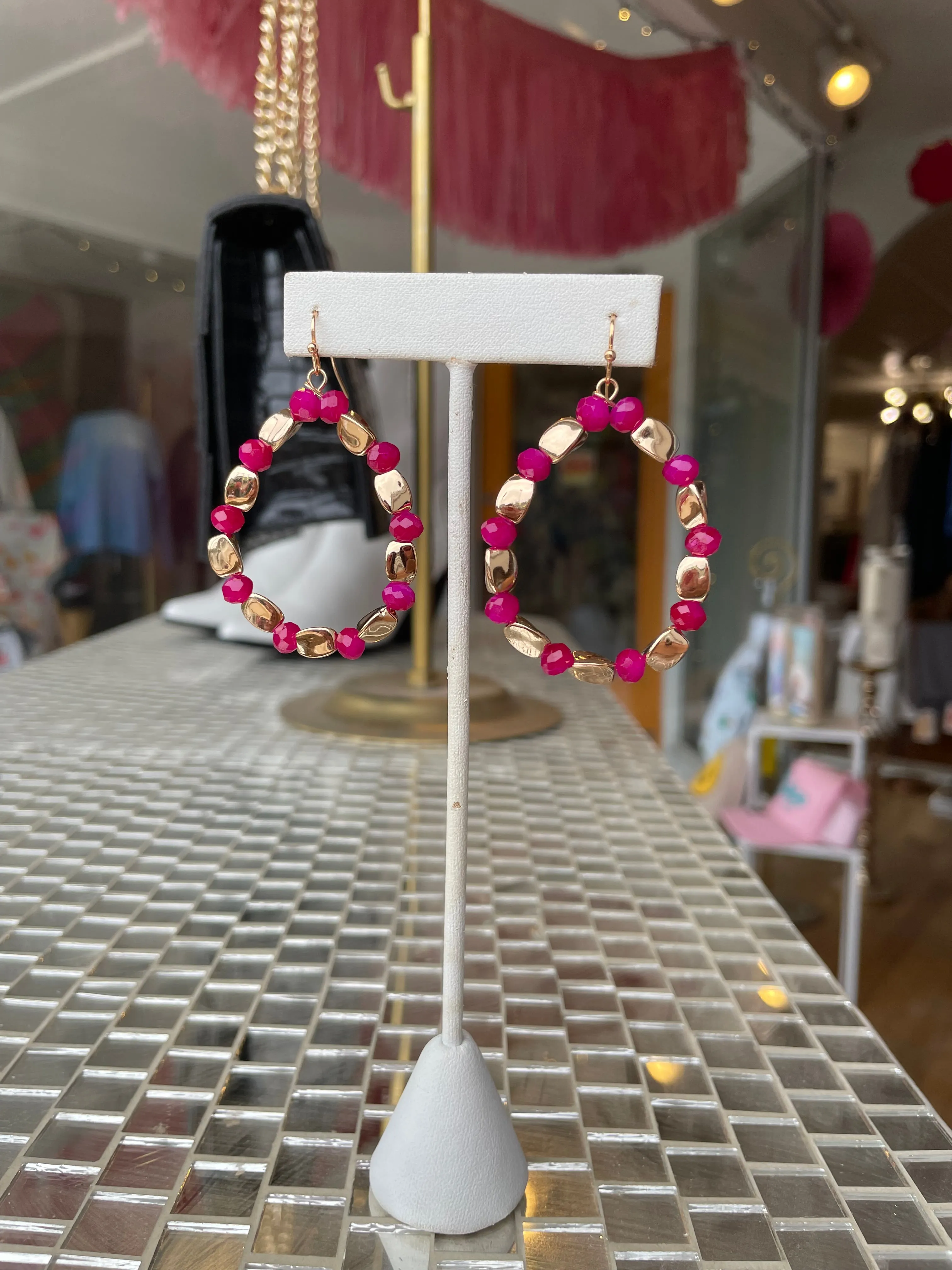 Pink   Gold Teardrop Earrings