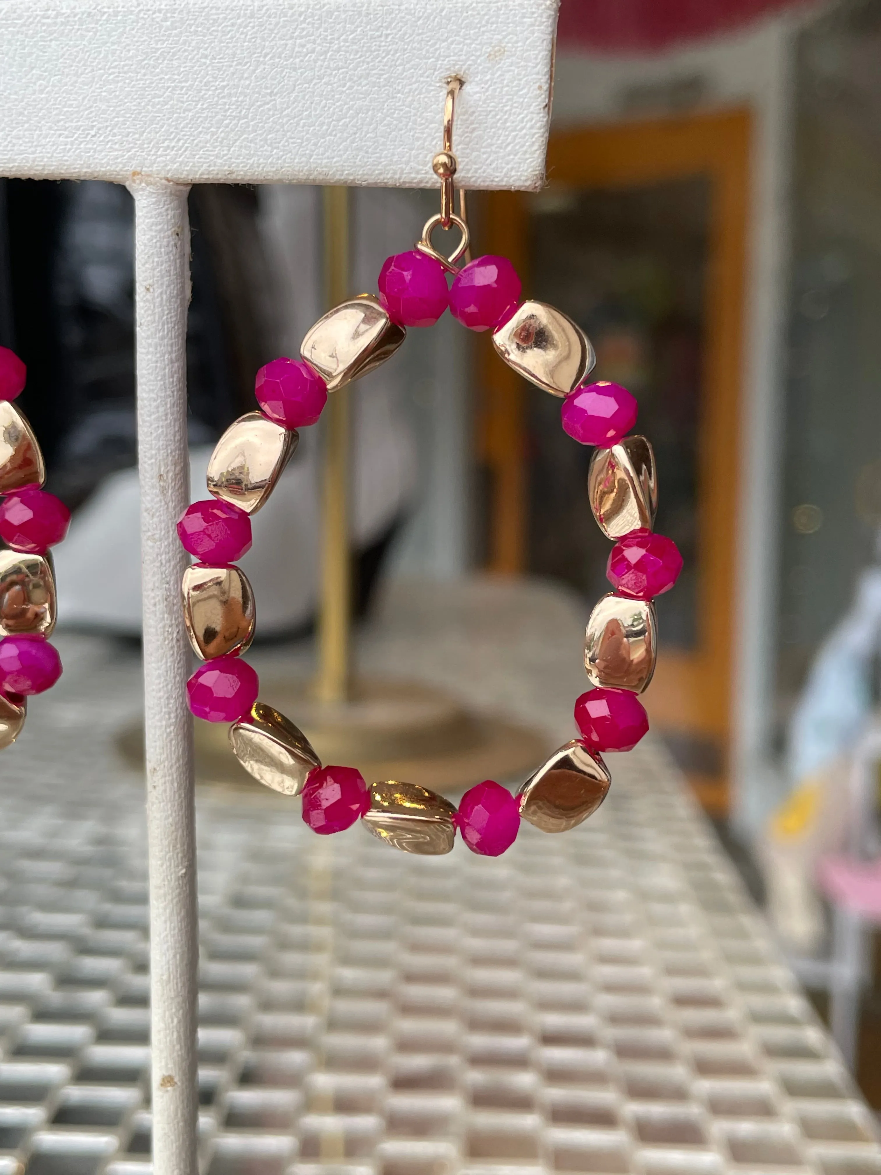 Pink   Gold Teardrop Earrings