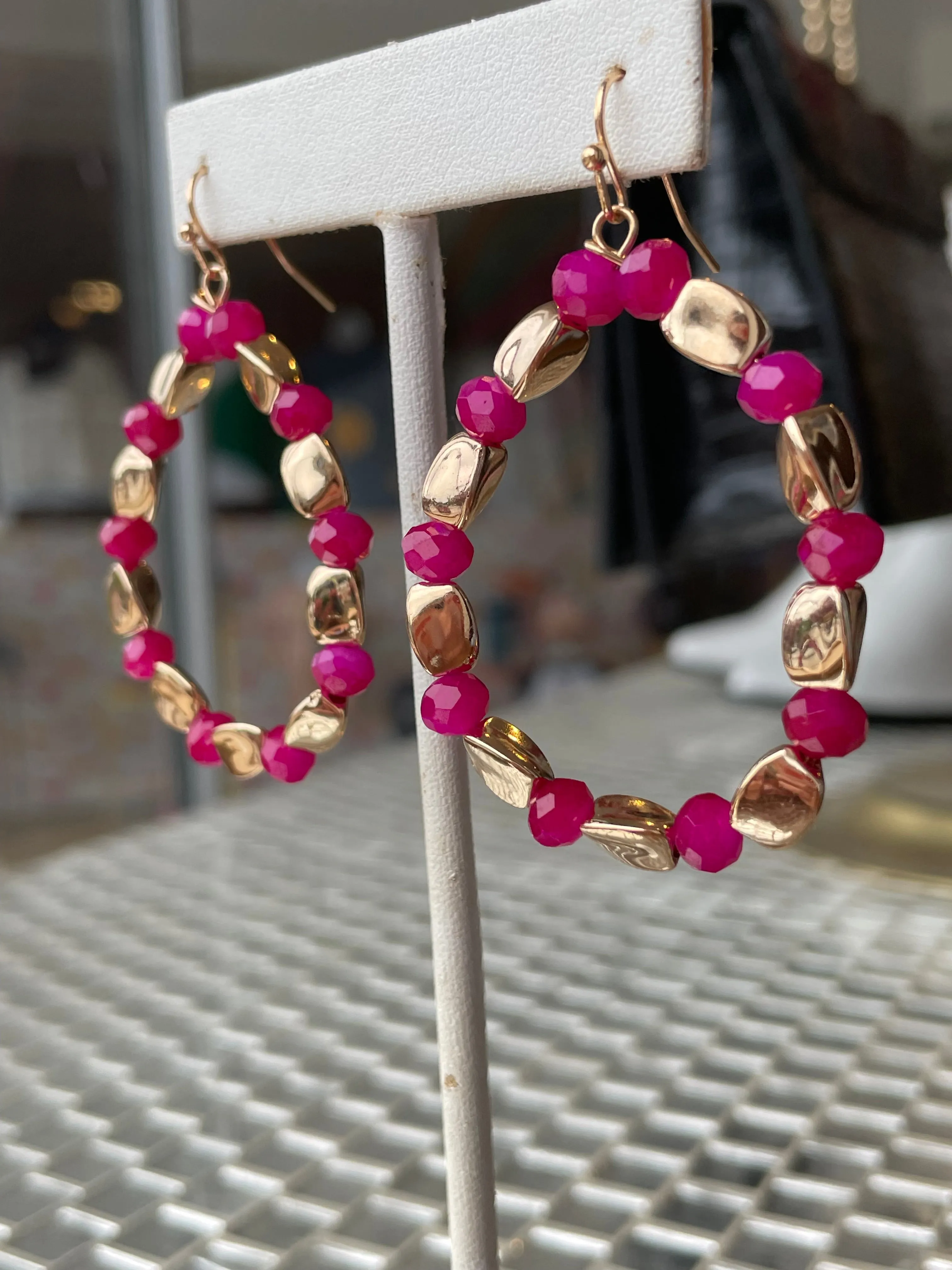 Pink   Gold Teardrop Earrings
