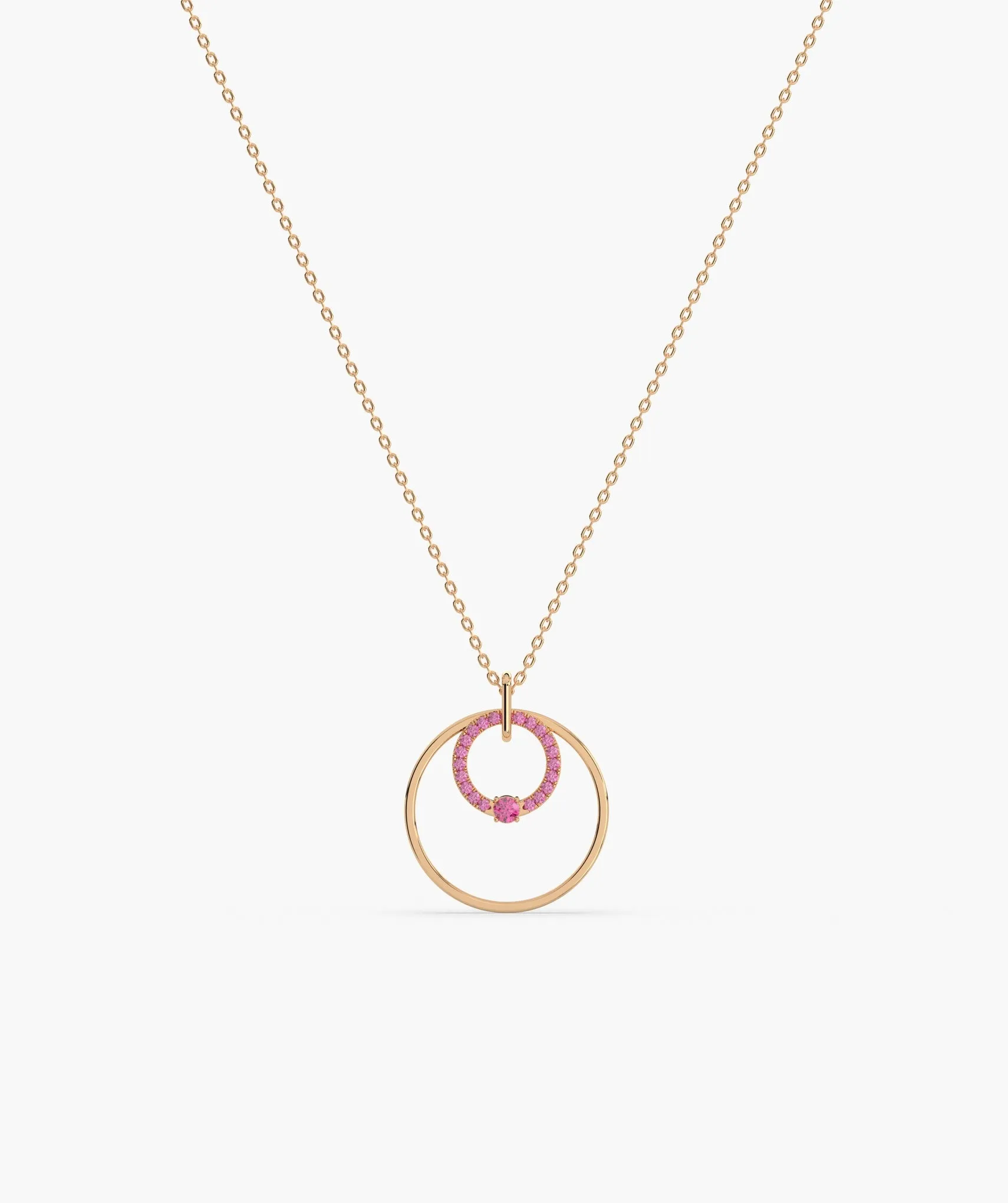 Pink Halo Circle Gold Necklace