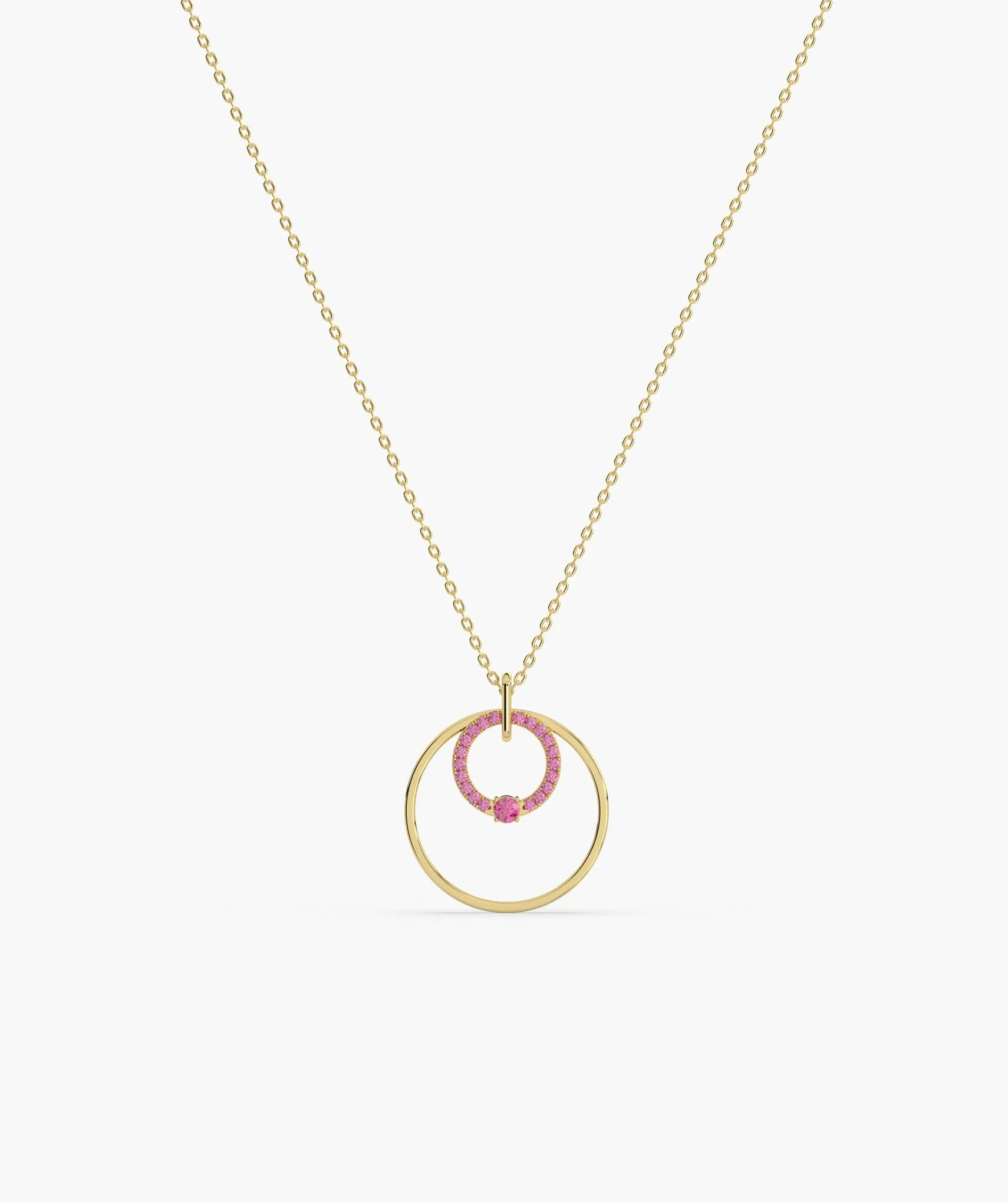 Pink Halo Circle Gold Necklace