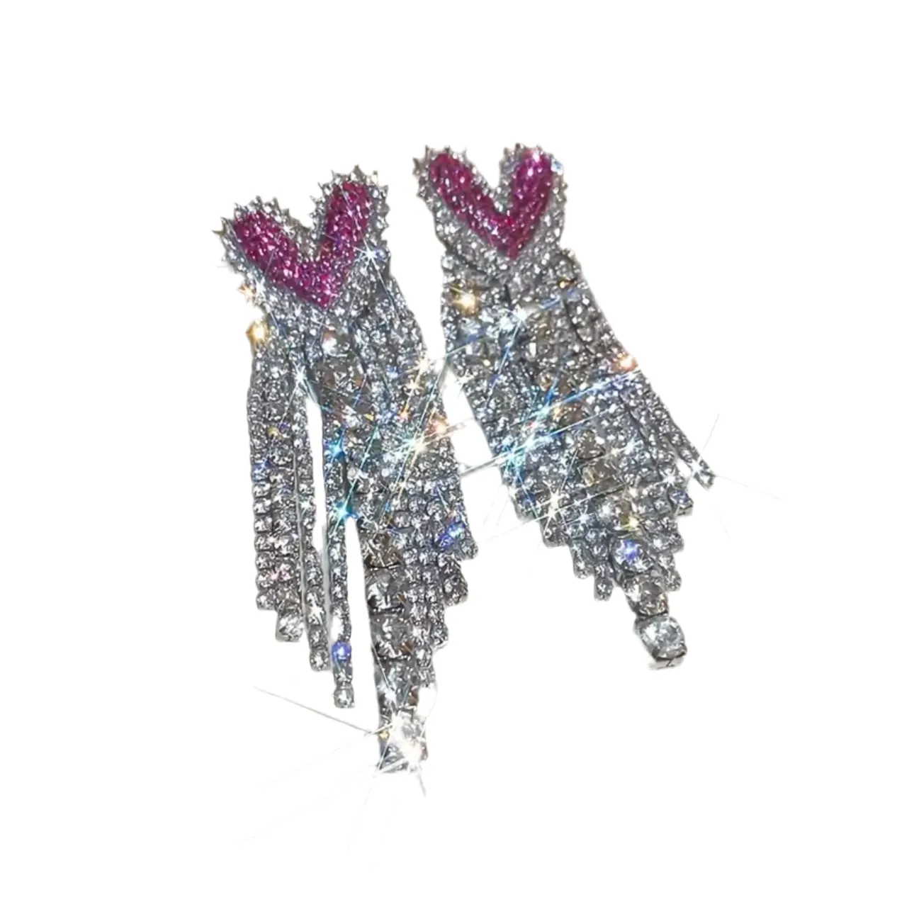 Pink Heart Tassel Earrings