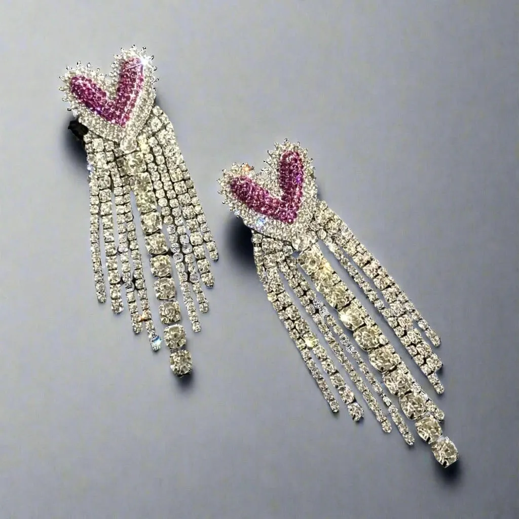 Pink Heart Tassel Earrings