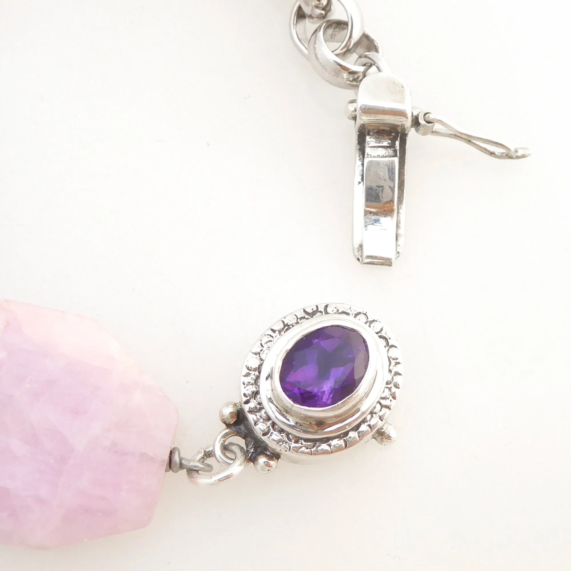 Pink kunzite and silver moon bracelet