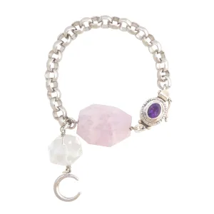 Pink kunzite and silver moon bracelet