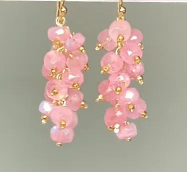 Pink Moonstone Cluster Tassel Earrings