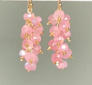 Pink Moonstone Cluster Tassel Earrings