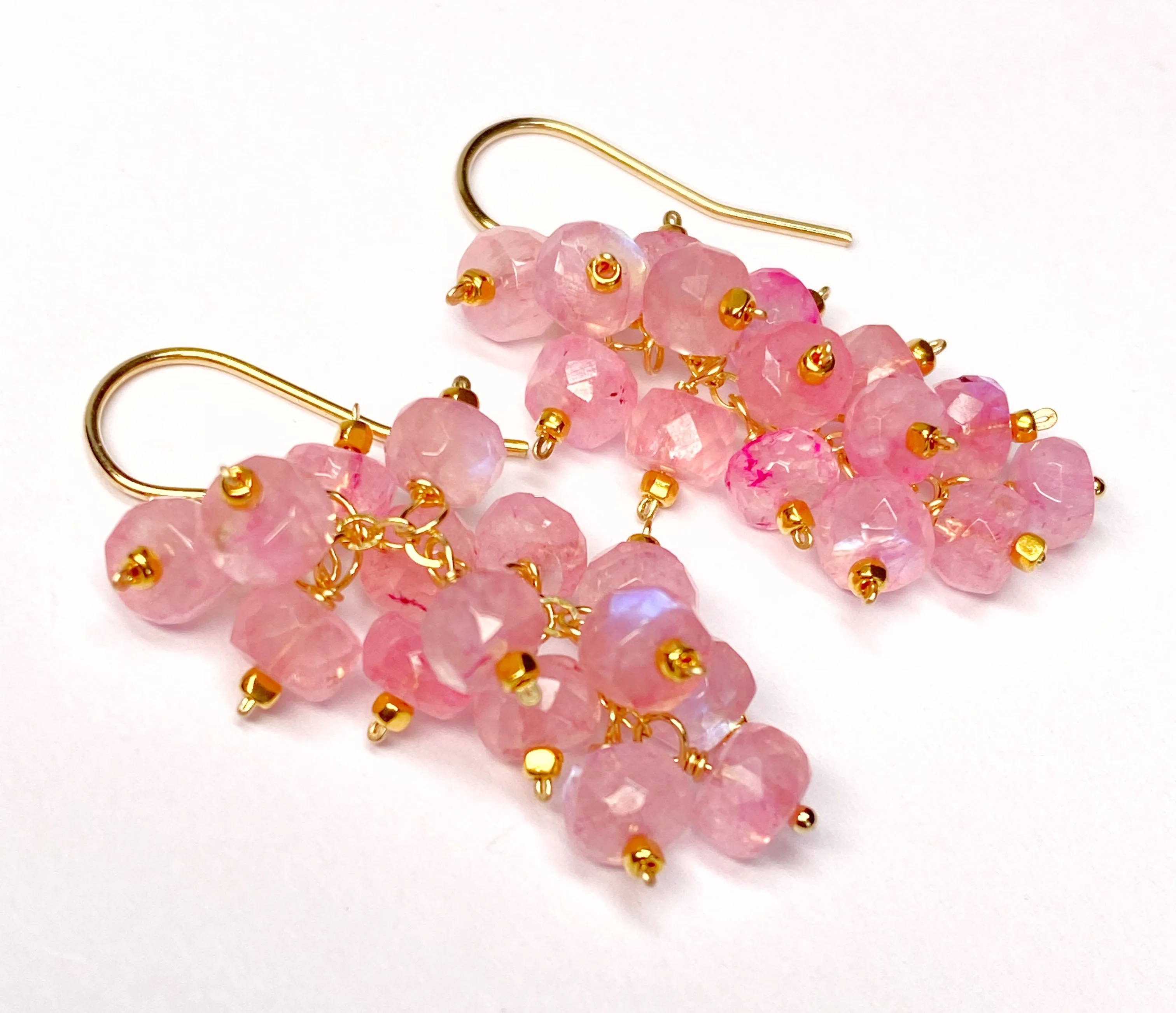 Pink Moonstone Cluster Tassel Earrings