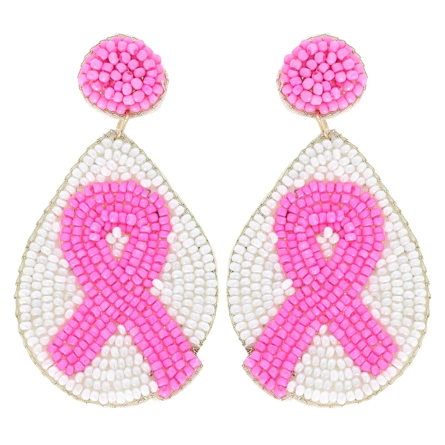 PINK RIBBON TEARDROP BEADED EARRINGS