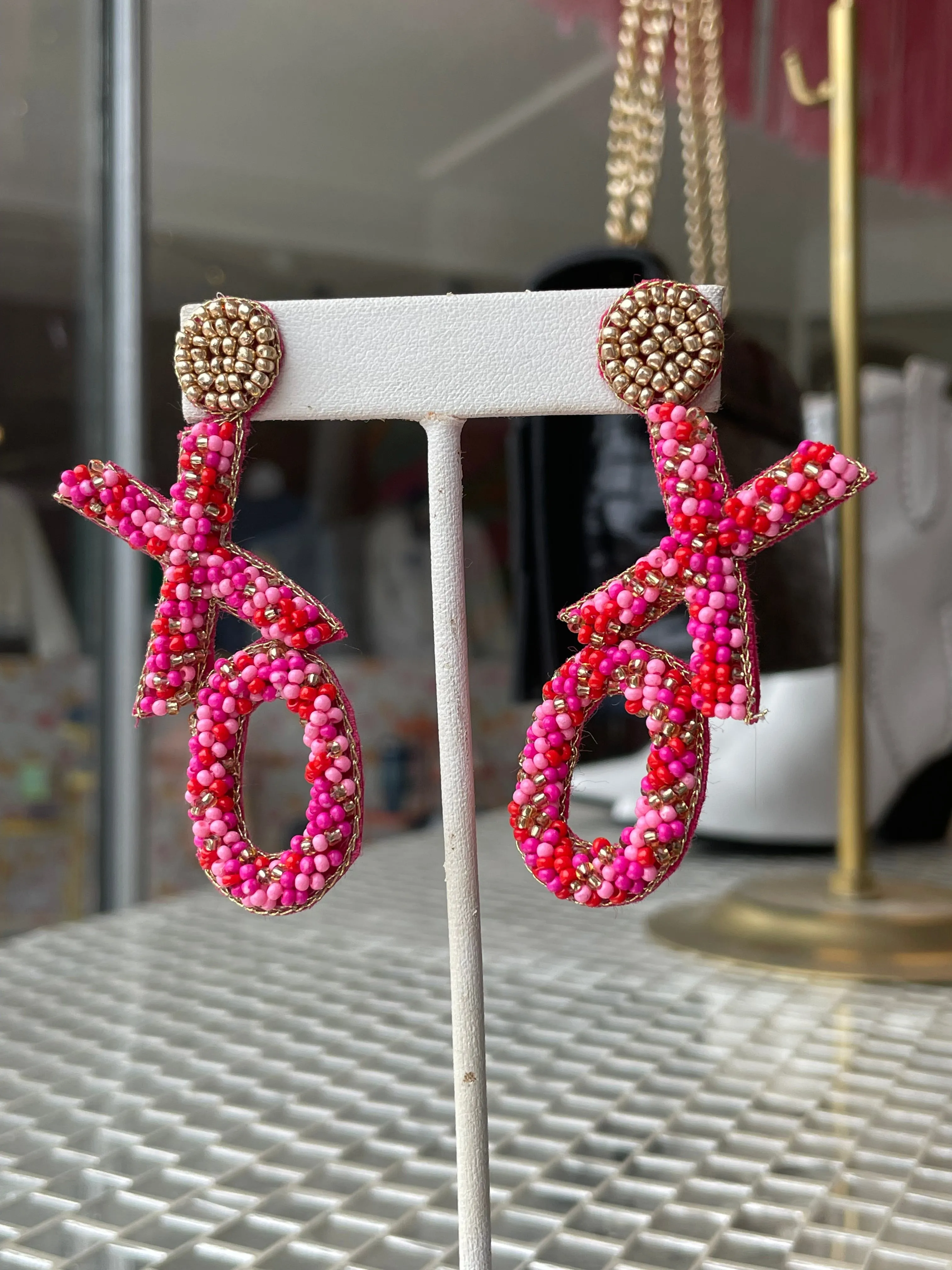 Pink “XO” Beaded Earrings