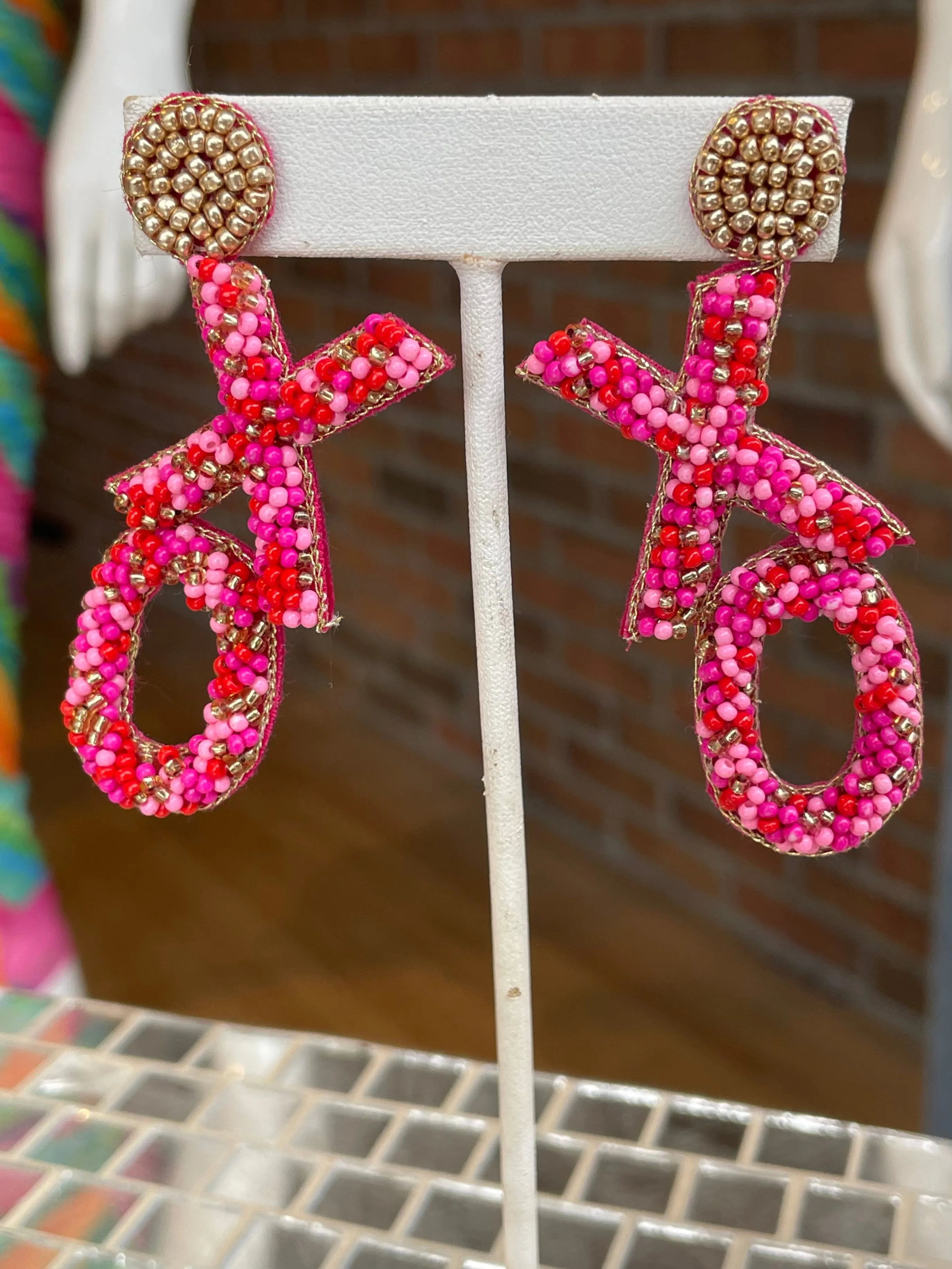 Pink “XO” Beaded Earrings