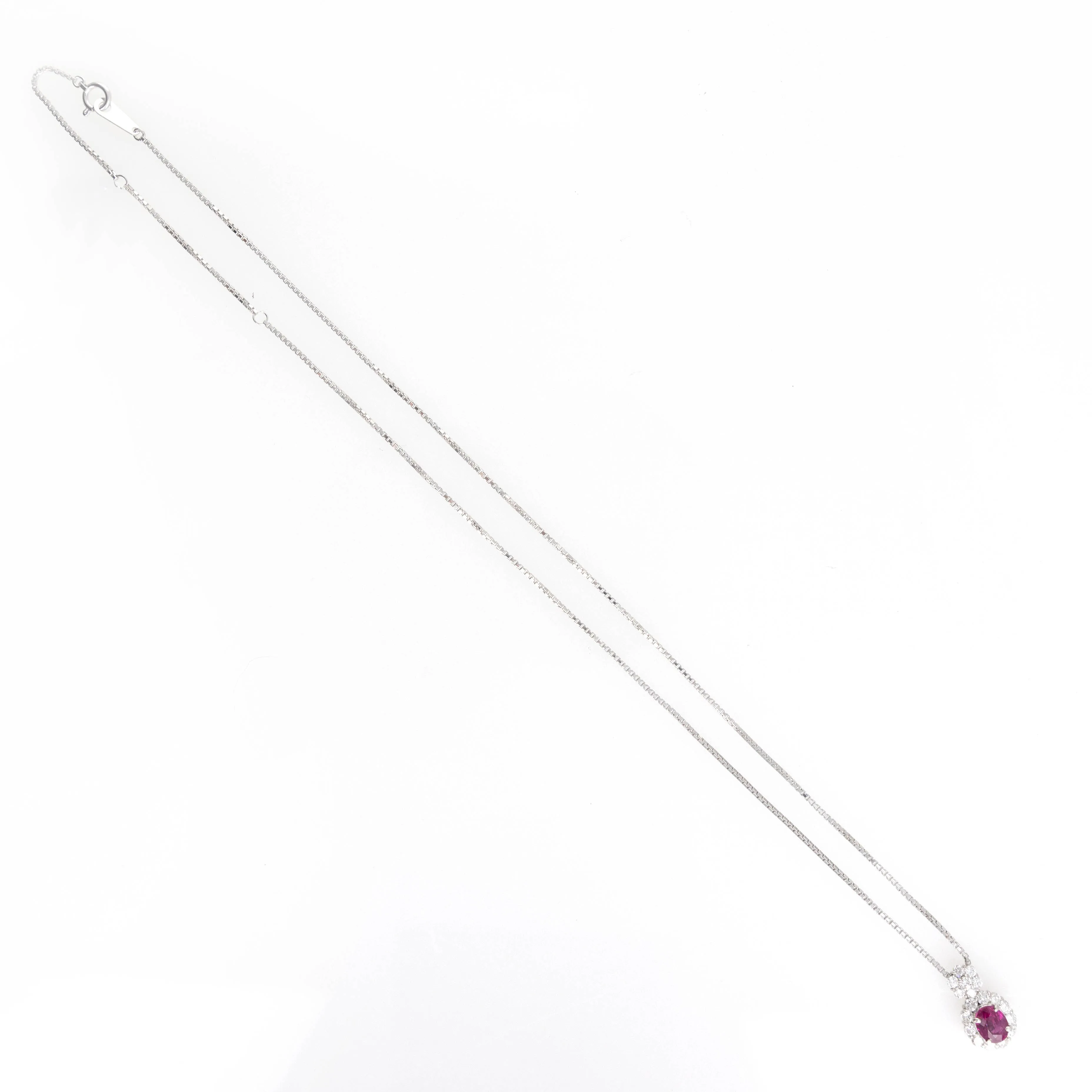 Platinum 0.94 Carat Oval Ruby Diamond Halo Pendant Necklace