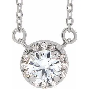 Platinum 5 mm Natural White Sapphire & 1/10 CTW Natural Diamond 16" Necklace
