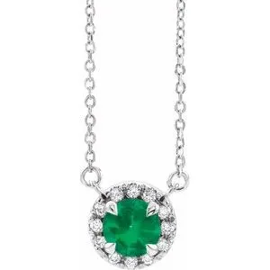 Platinum 6 mm Natural Emerald & 1/6 CTW Natural Diamond 18" Necklace