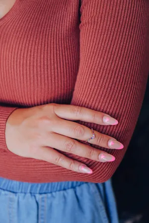Pointed Round Stone Midi Ring - Gold & Rainbow