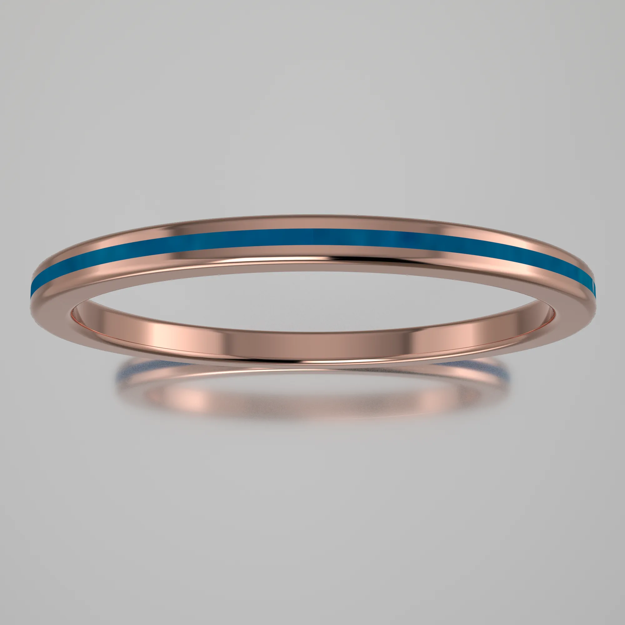 Polished Rose Gold 1.5mm Stacking Ring Blue Swirl Resin
