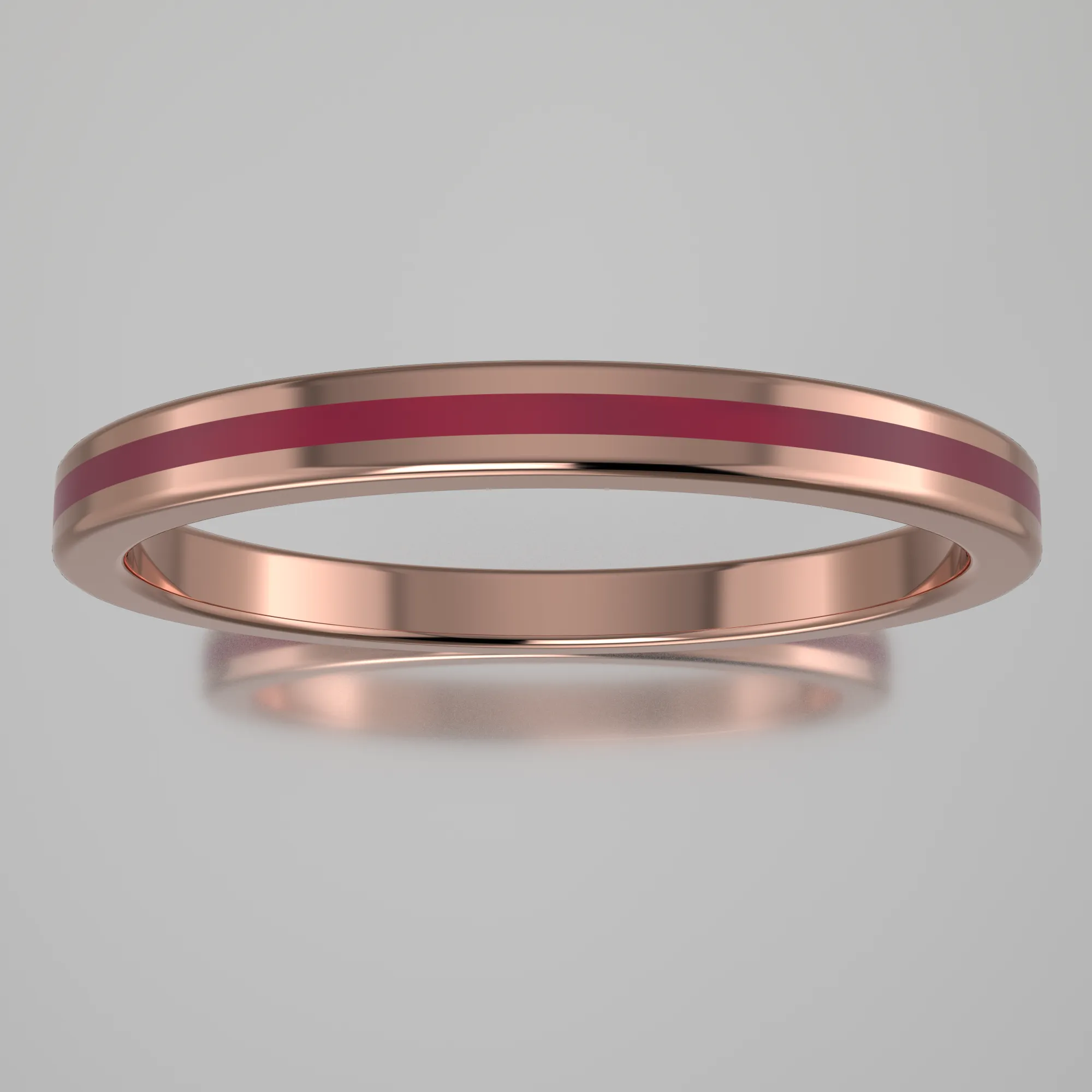 Polished Rose Gold 2mm Stacking Ring Transparent Pink Resin