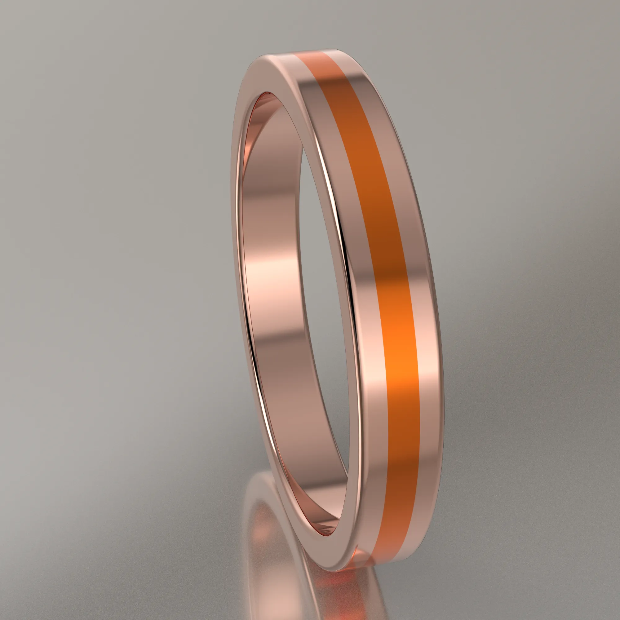 Polished Rose Gold 3mm Stacking Ring Orange Resin