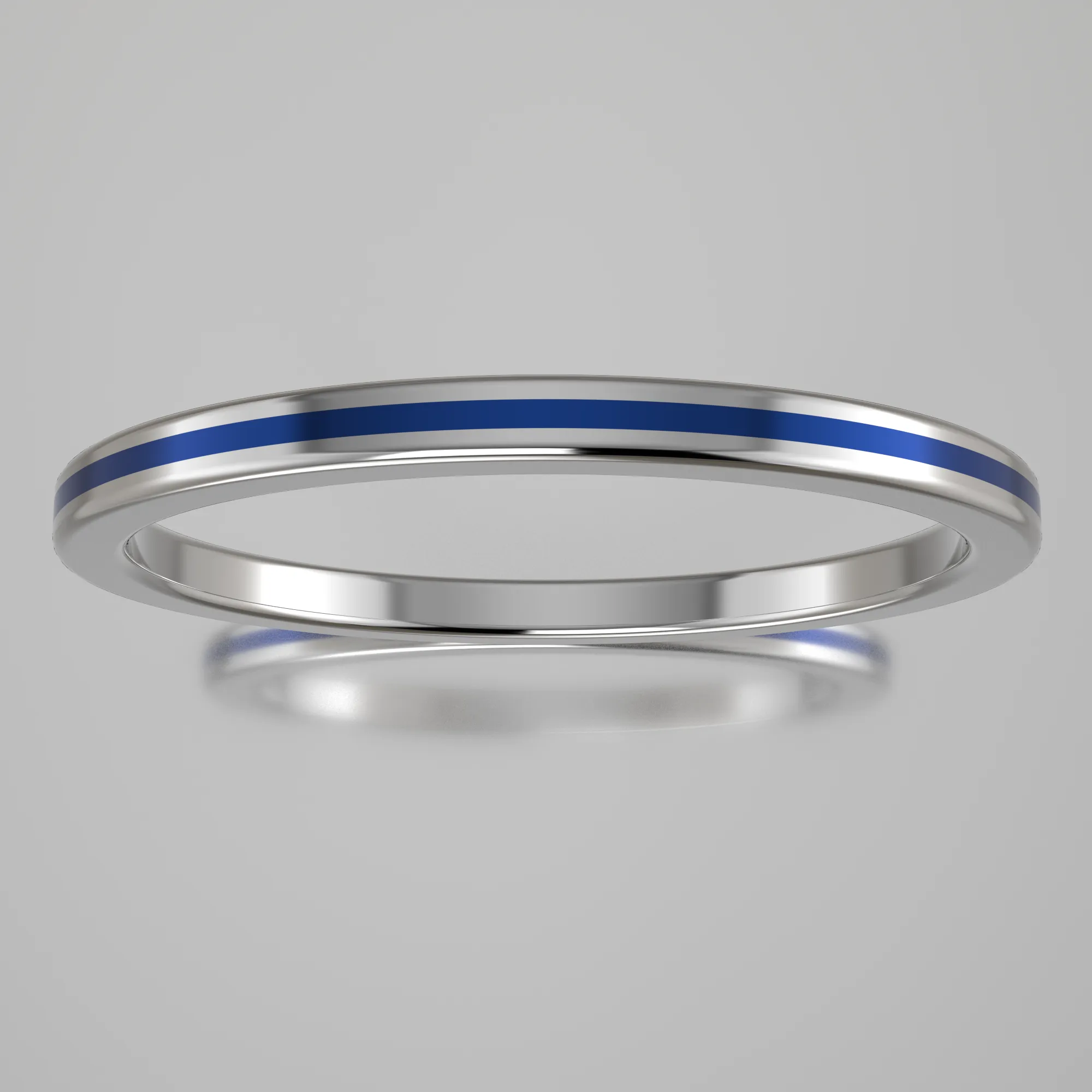 Polished Silver 1.5mm Stacking Ring Blue Resin