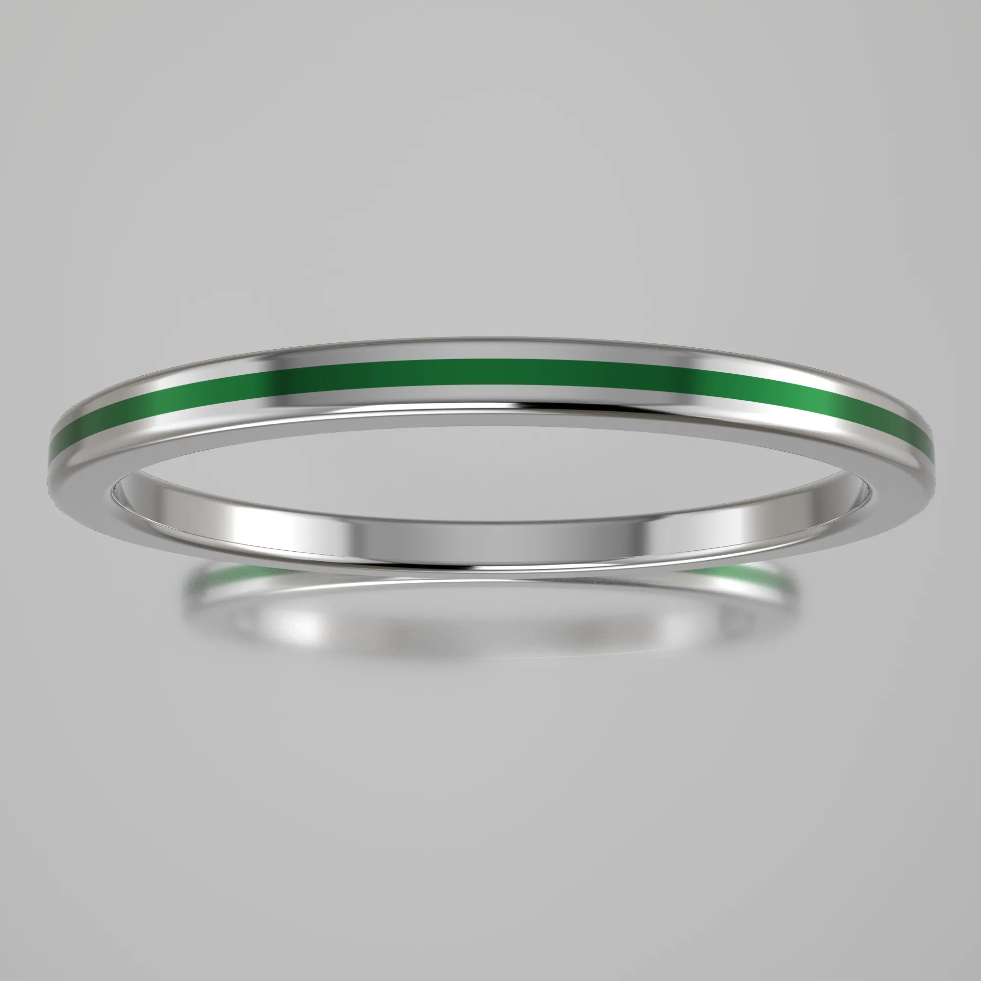Polished White Gold 1.5mm Stacking Ring Green Resin