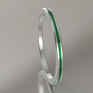 Polished White Gold 1.5mm Stacking Ring Green Resin