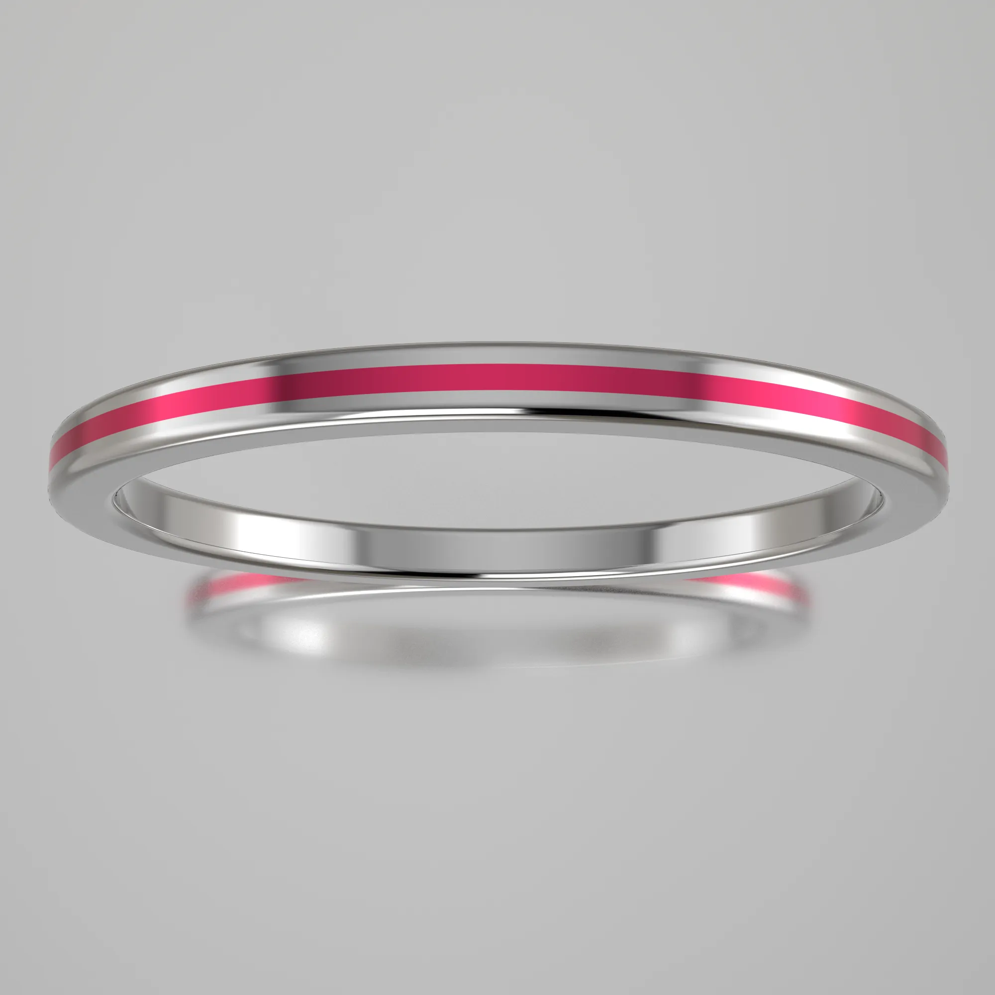 Polished White Gold 1.5mm Stacking Ring Pink Resin