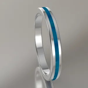 Polished White Gold 2.5mm Stacking Ring Blue Swirl Resin