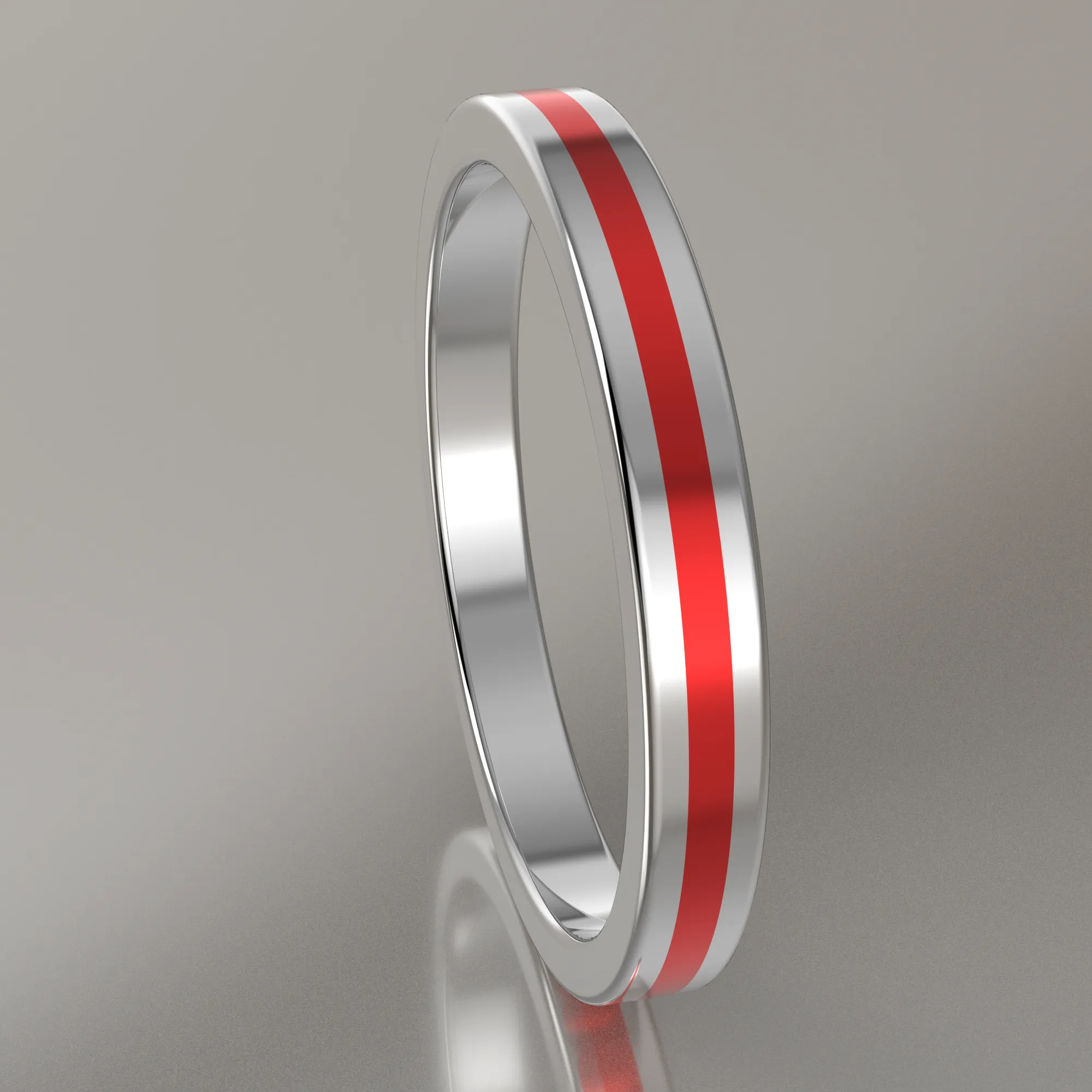 Polished White Gold 2.5mm Stacking Ring Red Resin