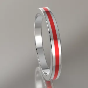 Polished White Gold 2.5mm Stacking Ring Red Resin