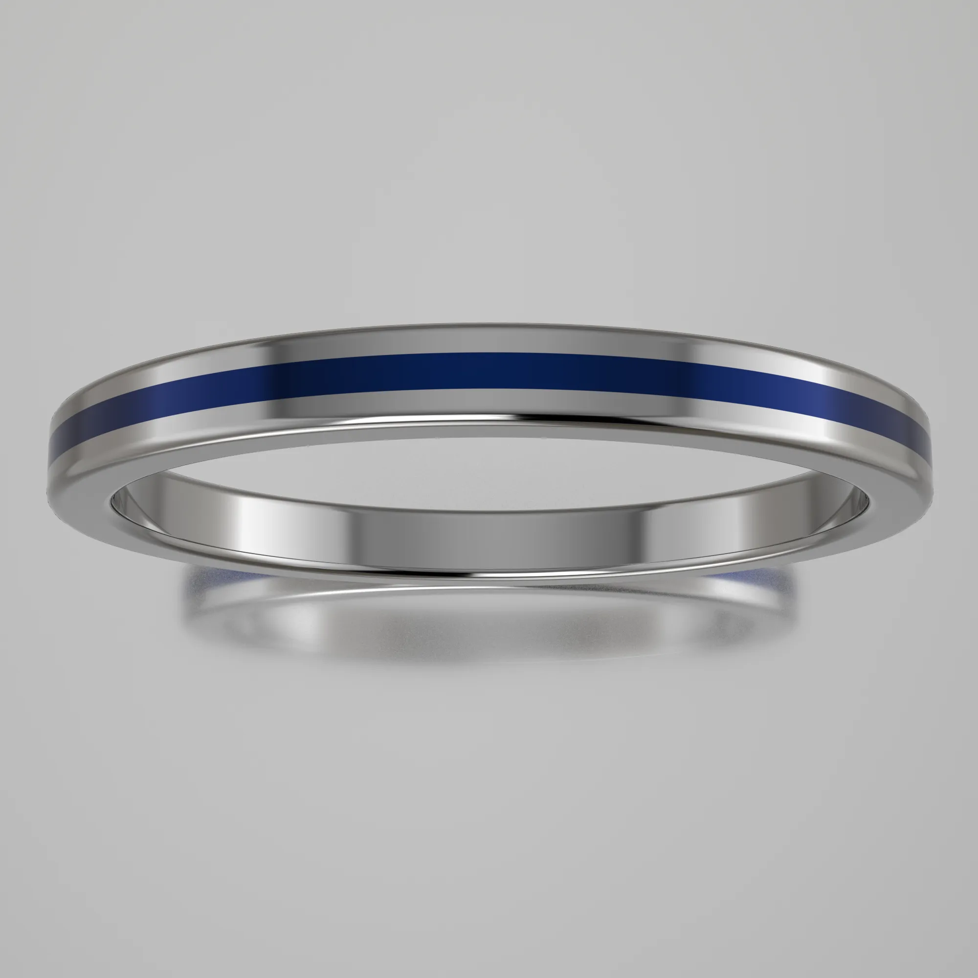 Polished White Gold 2mm Stacking Ring Dark Blue Resin
