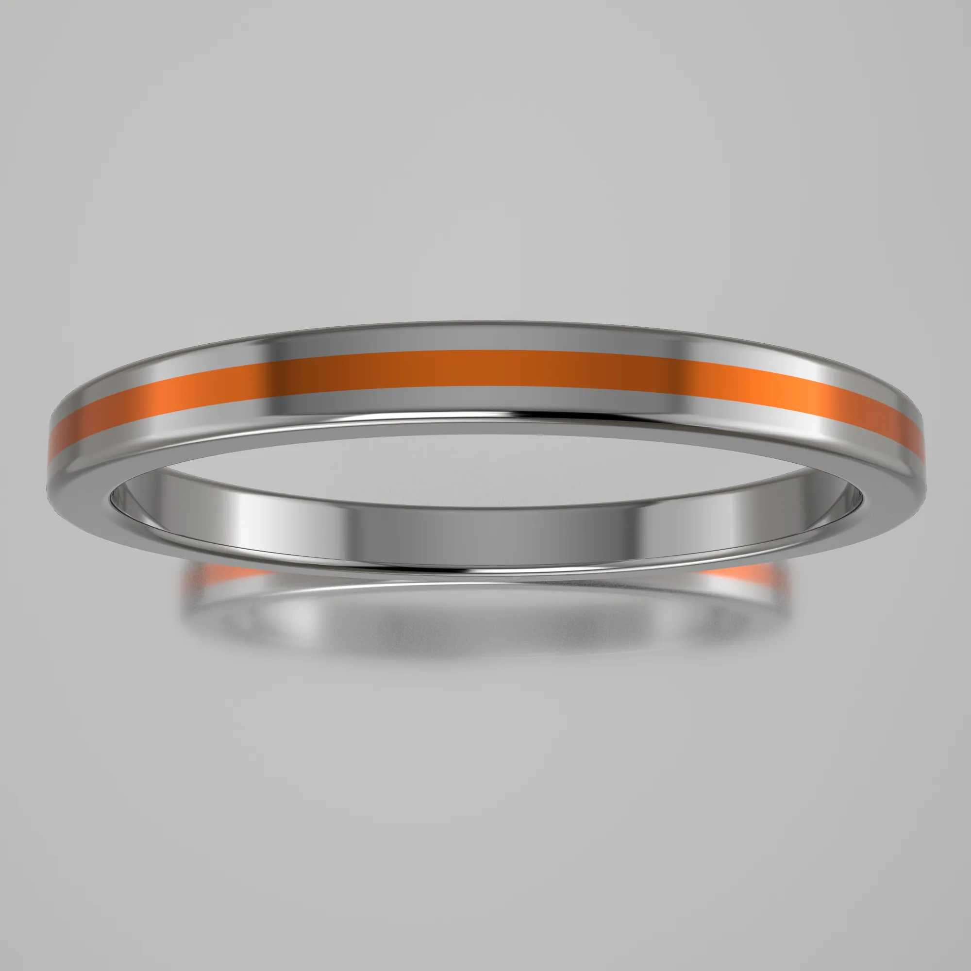Polished White Gold 2mm Stacking Ring Orange Resin