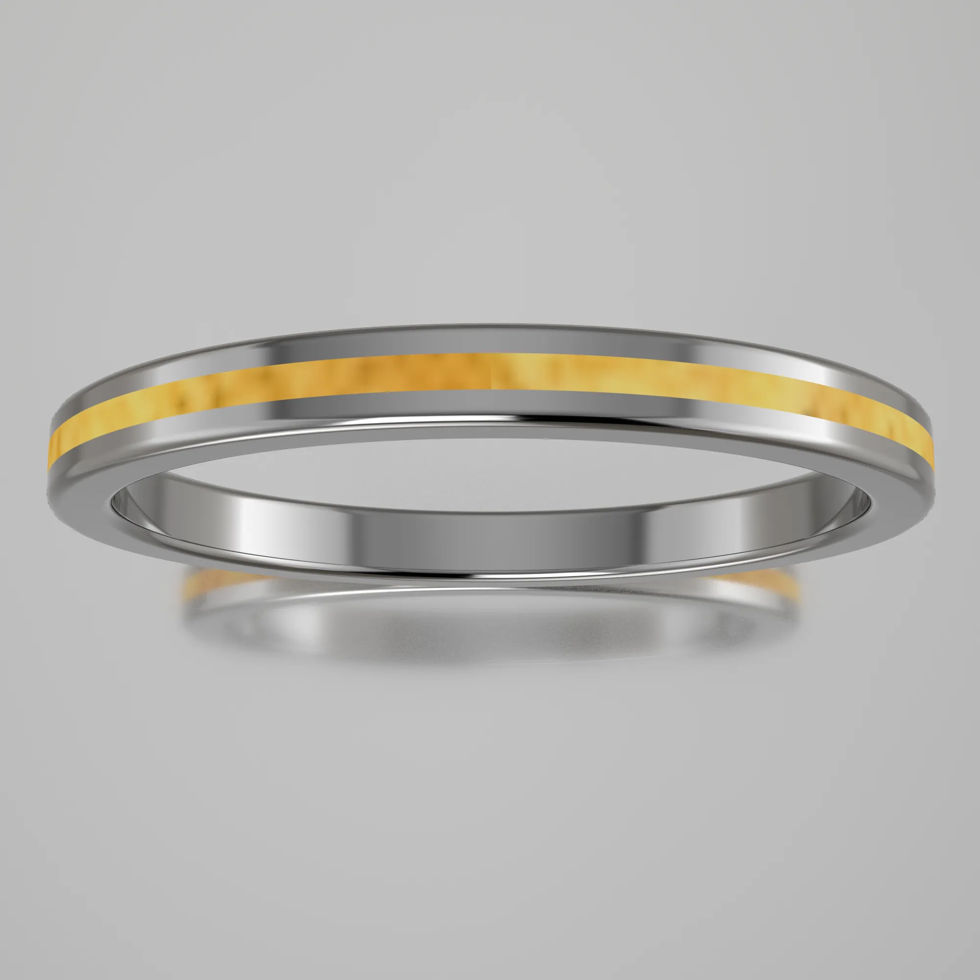 Polished White Gold 2mm Stacking Ring Shimmering Gold Resin