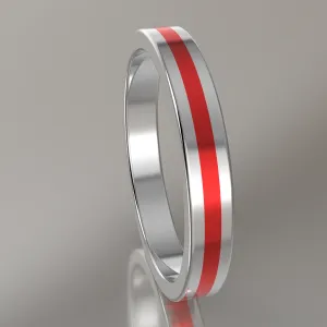 Polished White Gold 3mm Stacking Ring Red Resin