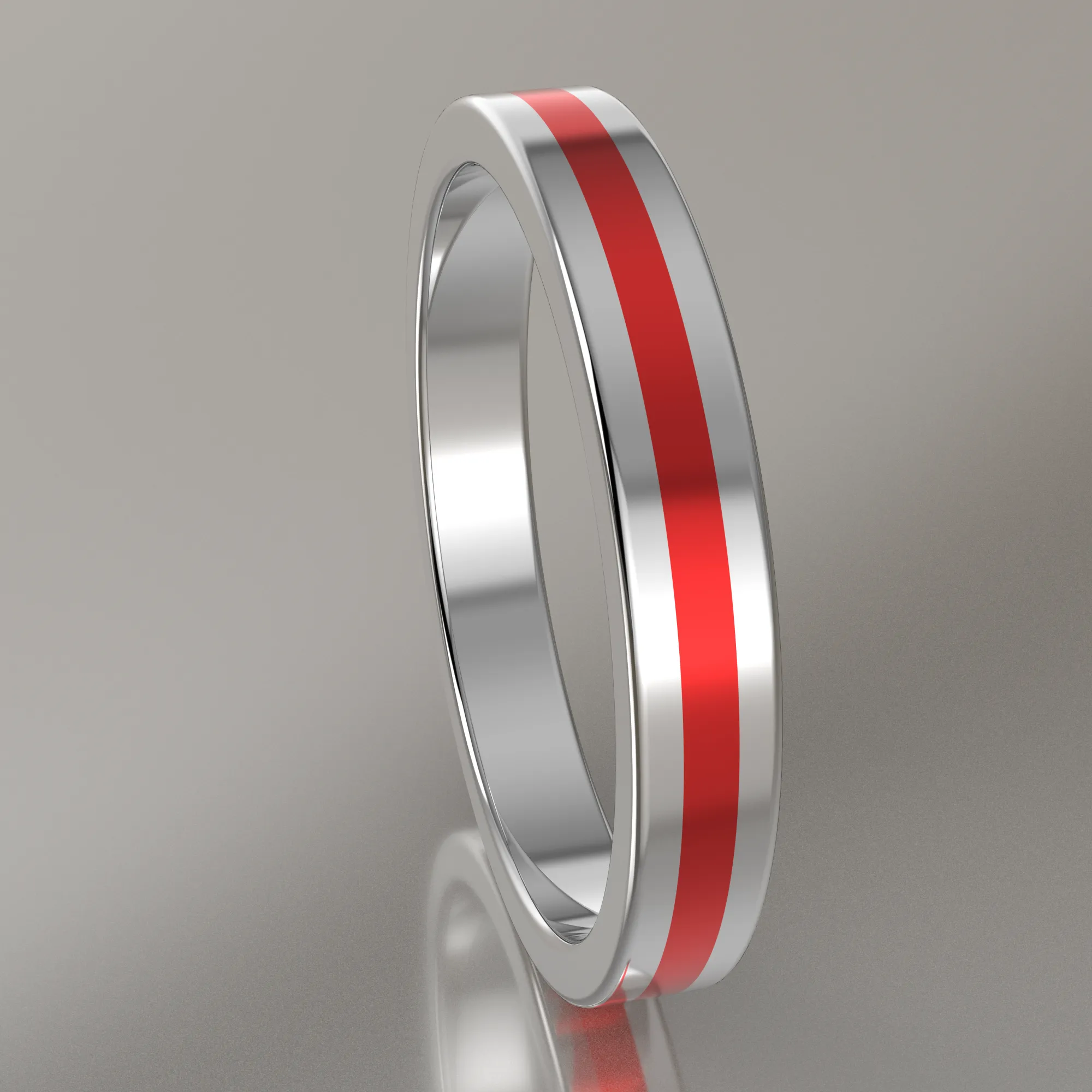 Polished White Gold 3mm Stacking Ring Red Resin