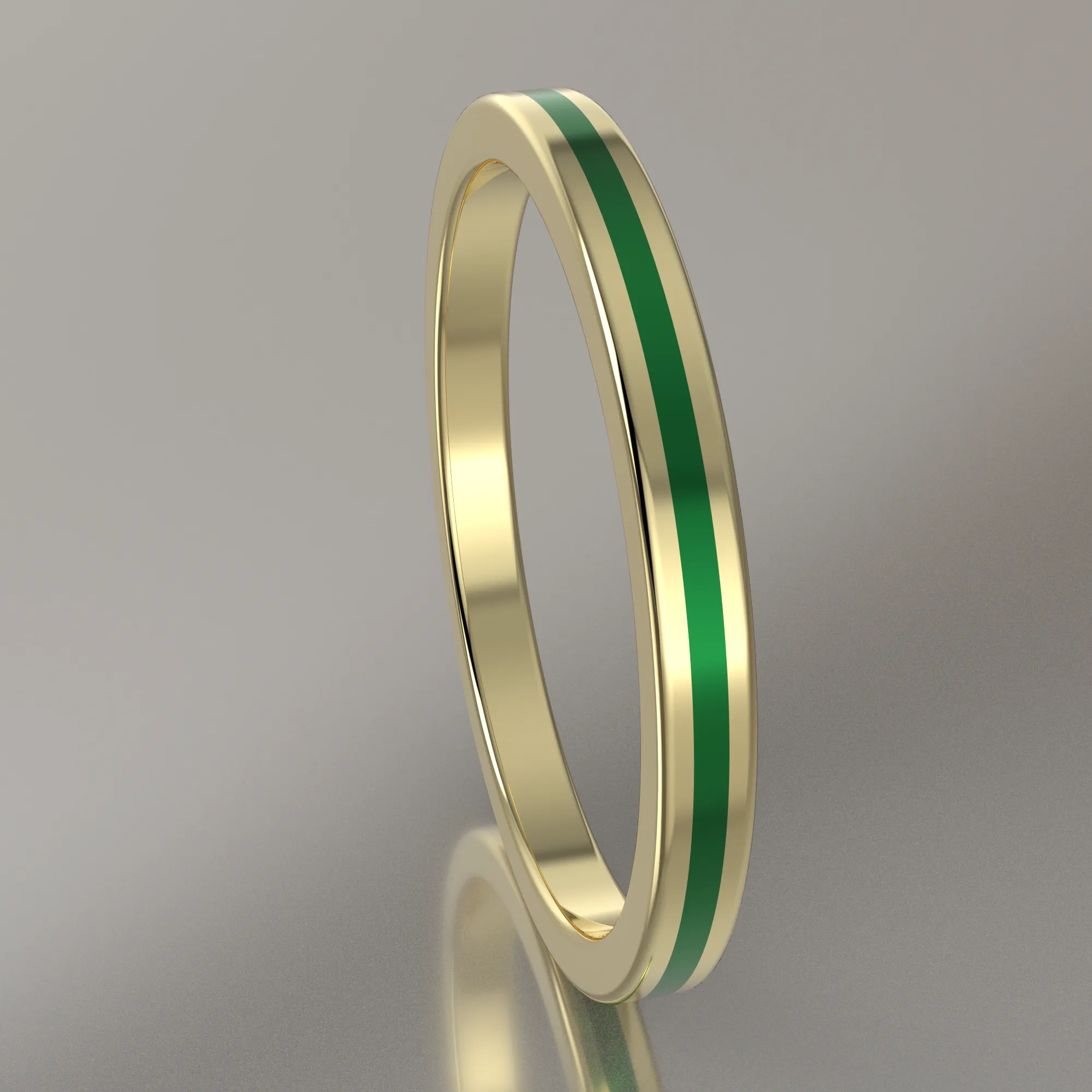 Polished Yellow Gold 2mm Stacking Ring Green Resin