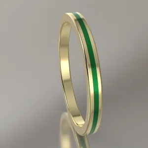 Polished Yellow Gold 2mm Stacking Ring Green Resin
