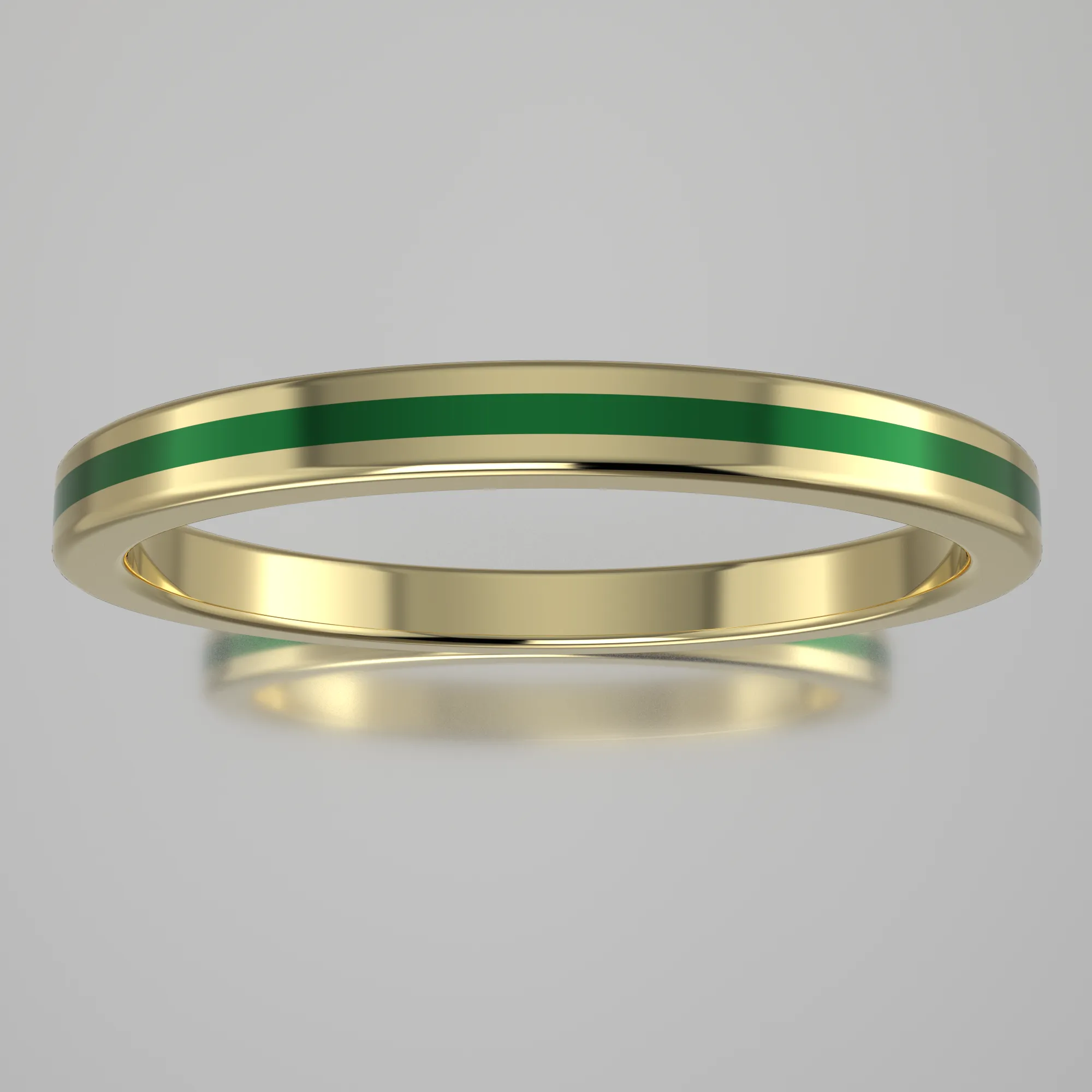 Polished Yellow Gold 2mm Stacking Ring Green Resin