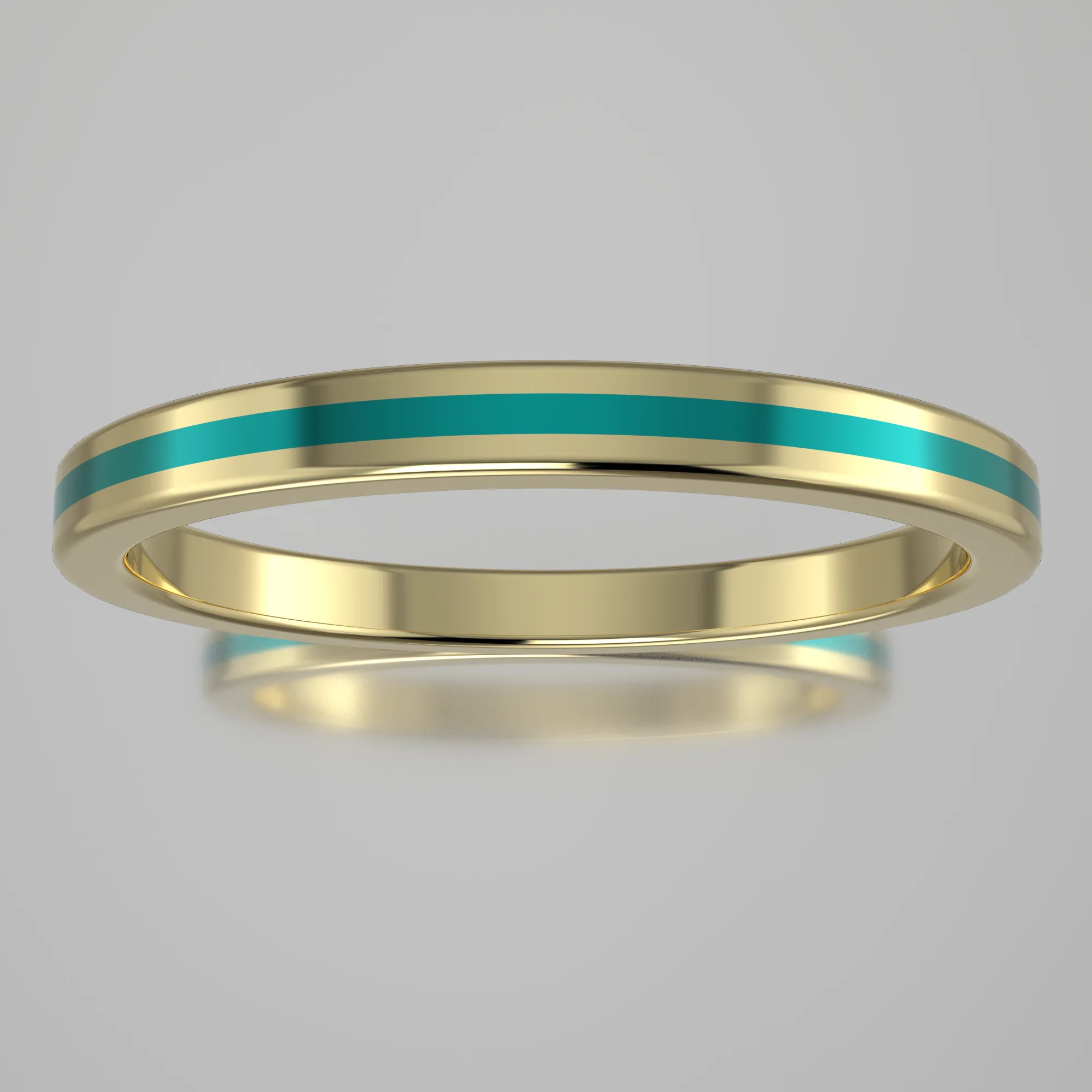 Polished Yellow Gold 2mm Stacking Ring Turquoise Resin