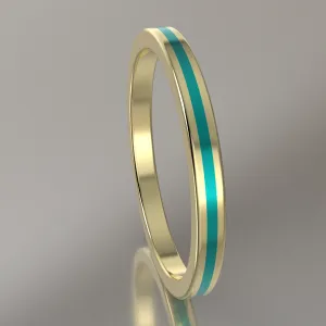 Polished Yellow Gold 2mm Stacking Ring Turquoise Resin
