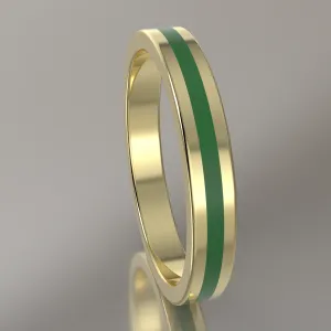 Polished Yellow Gold 3mm Stacking Ring Transparent Green Resin
