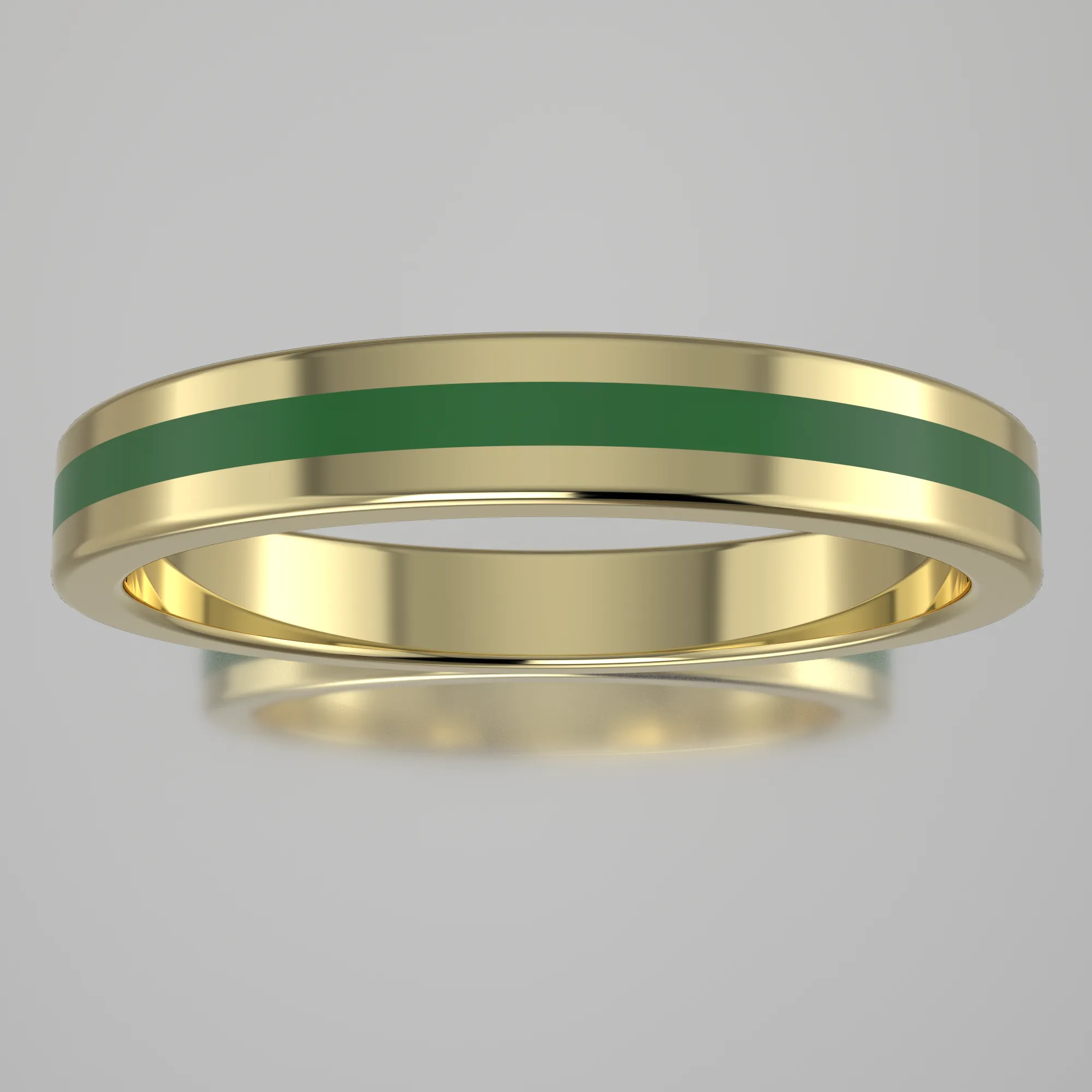 Polished Yellow Gold 3mm Stacking Ring Transparent Green Resin