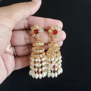 PREORDER Polki Pearl Tassel Jhumkas Red