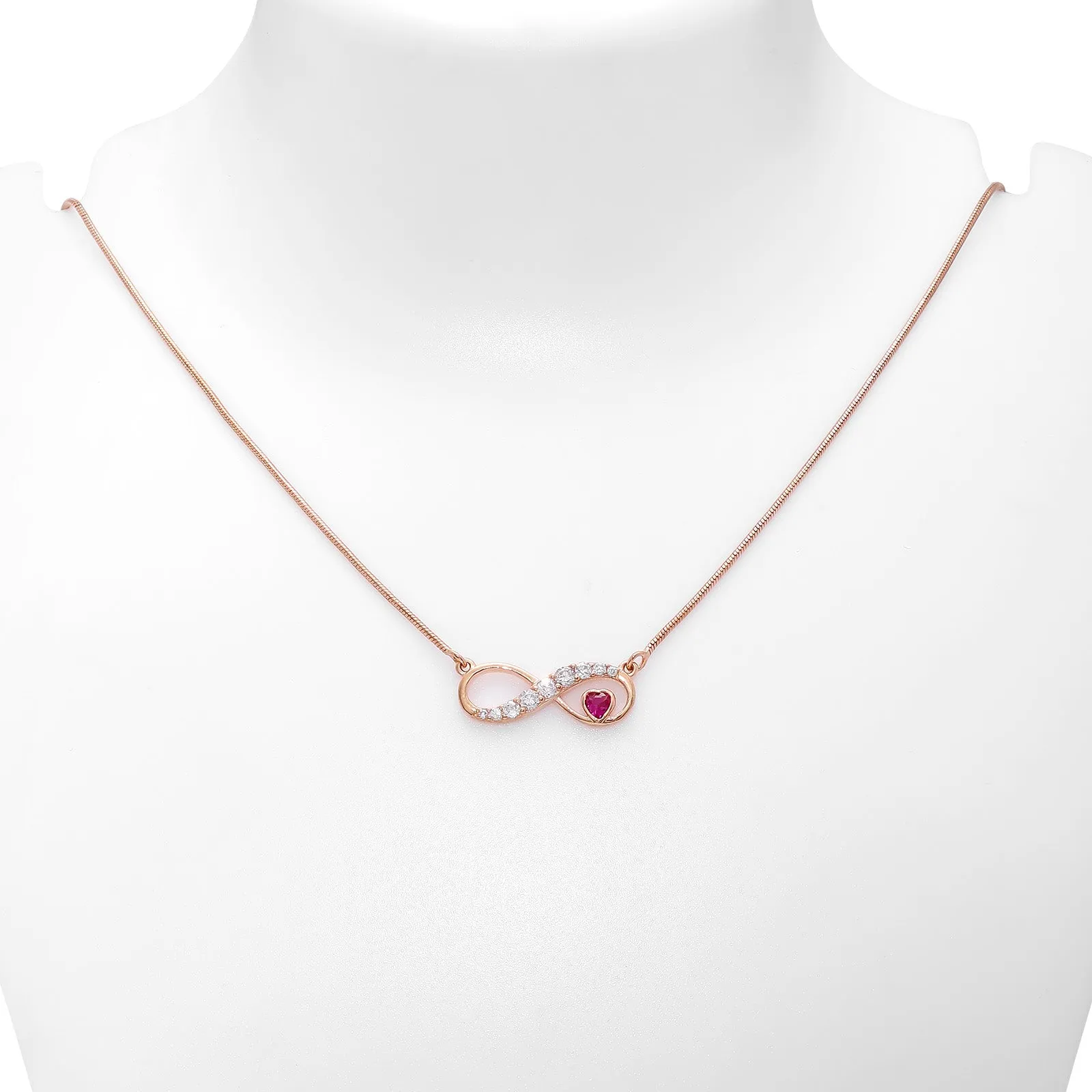 Pure Silver Necklace - Eternal Blush of Ruby Heart