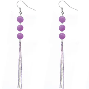 Purple Glossy Triple Beaded Chain Earrings