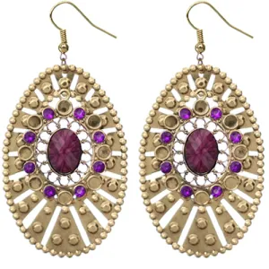 Purple Large Round Studded Dangle Earrings