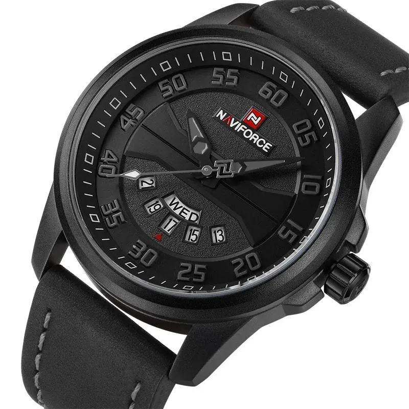 Quartz watch with leather strap