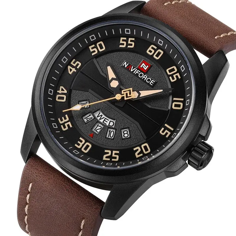 Quartz watch with leather strap