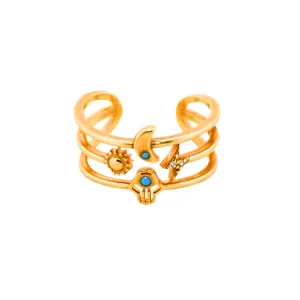 "HAMSA MOON" Gold Plated Adjustable Ring