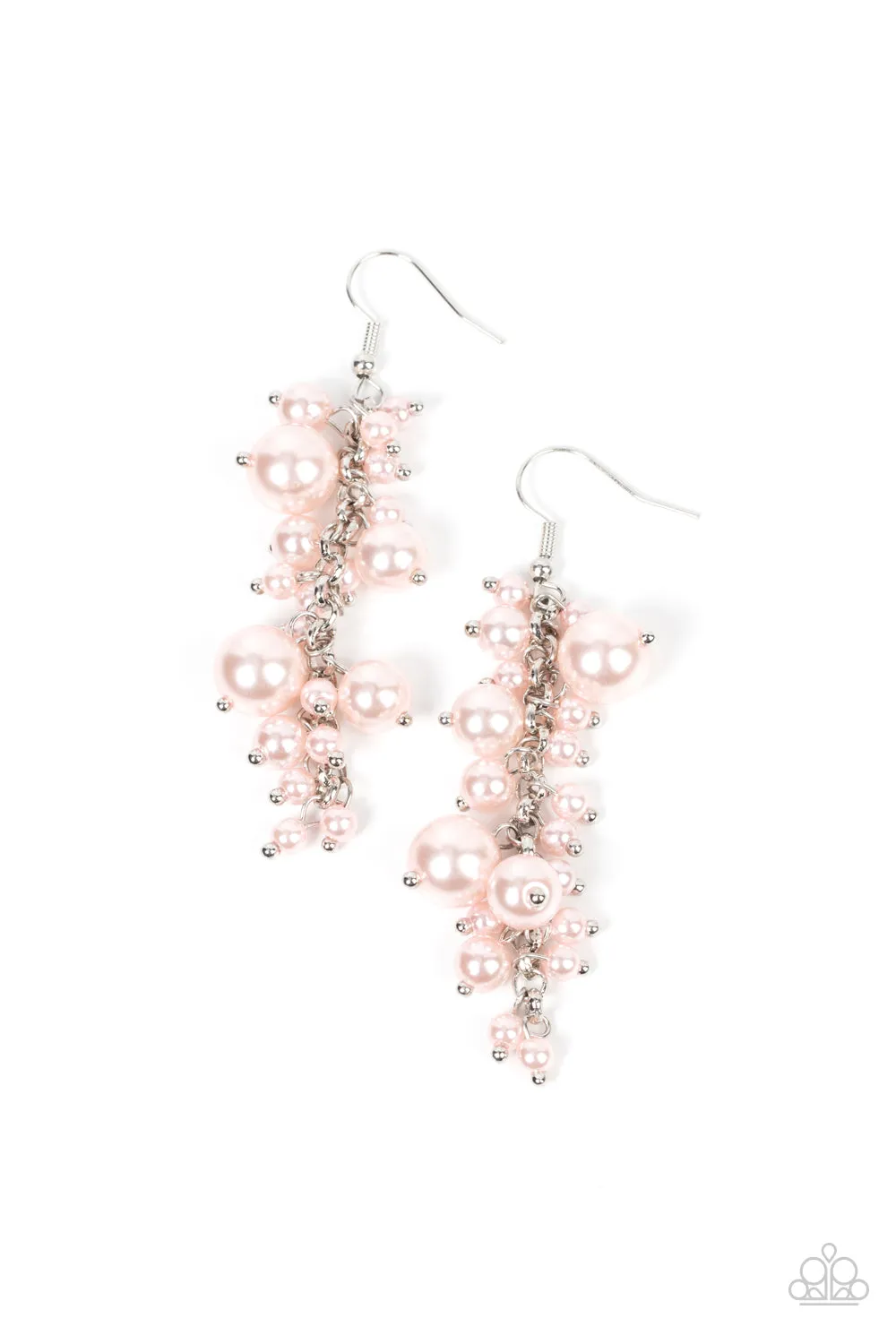 "The Rumors Are True" Silver Metal & Pink Pear Cluster Drop Dangle Earrings