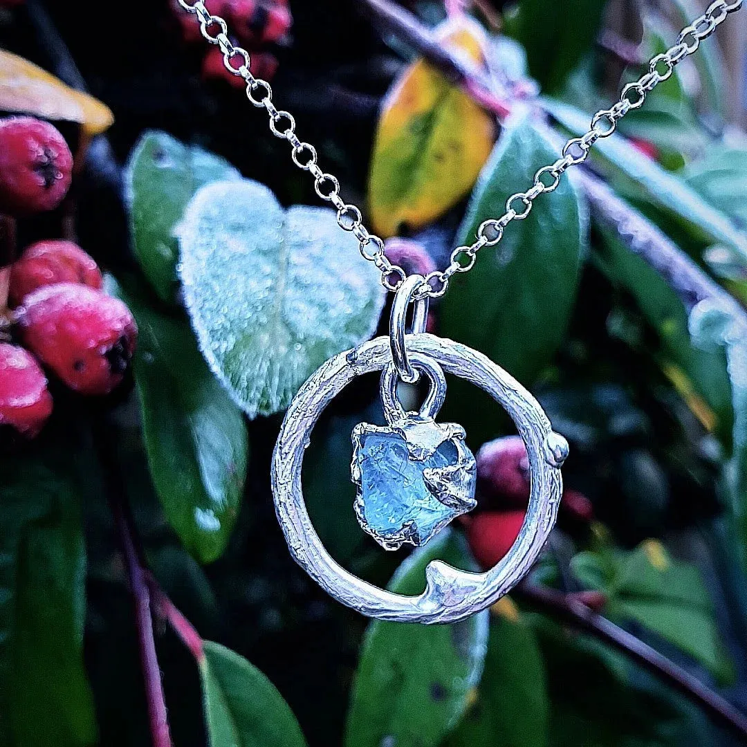Raw Aquamarine Halo Pendant
